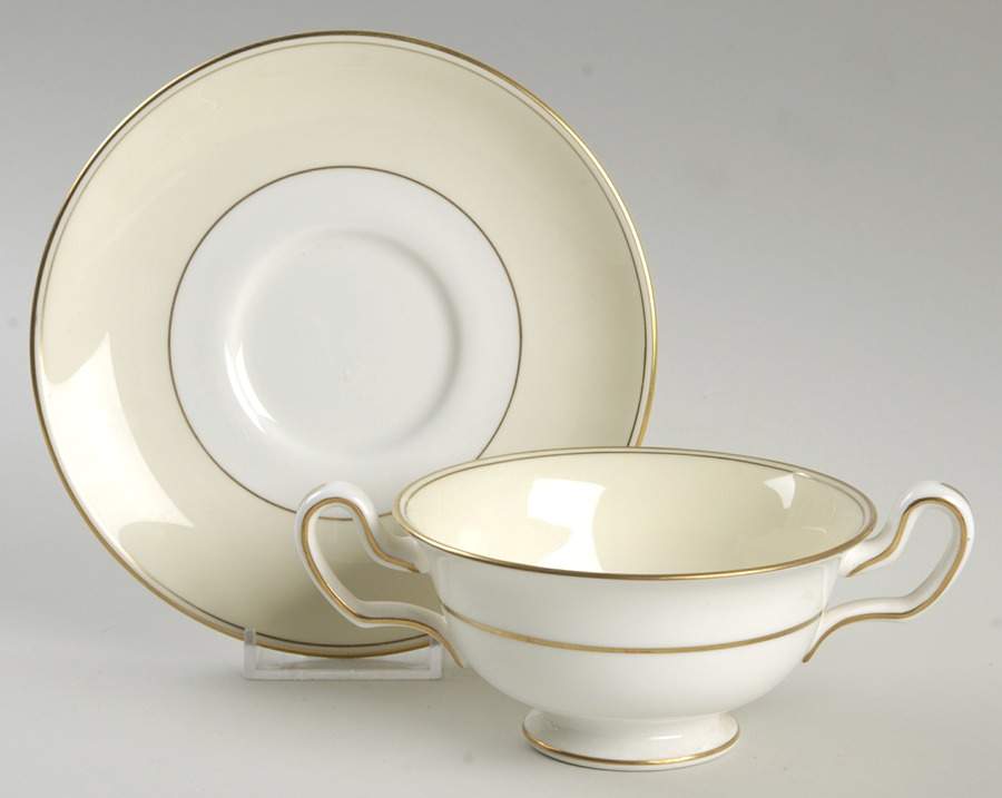 Essex Footed Cream Soup Bowl & Saucer Set by Wedgwood-1