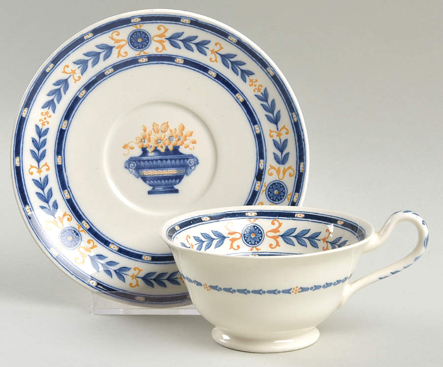 The Etruria (Blue Laurel) Footed Cup & Saucer Set by Wedgwood-1