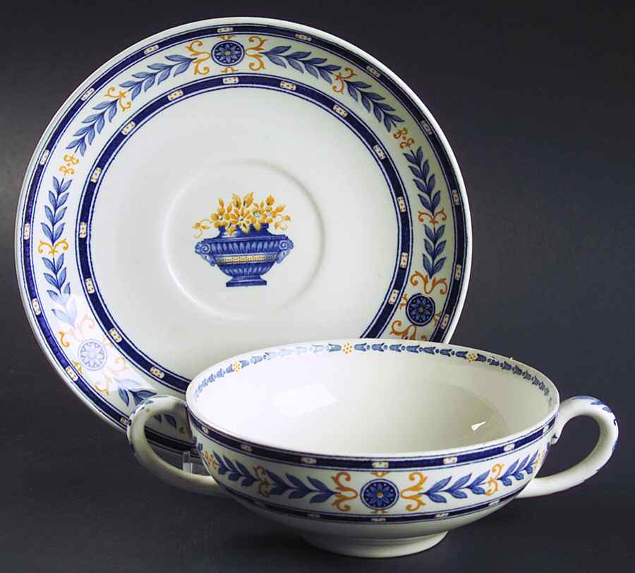 The Etruria (Blue Laurel) Flat Cream Soup Bowl & Saucer Set by Wedgwood-1