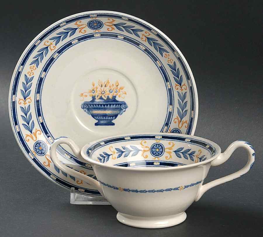 The Etruria (Blue Laurel) Footed Bouillon Cup & Saucer by Wedgwood-1