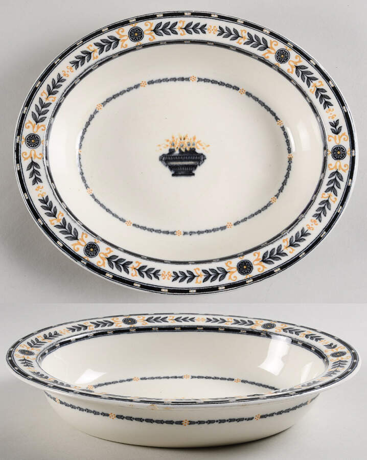 The Etruria (Black Laurel) 8" Oval Vegetable Bowl by Wedgwood-1