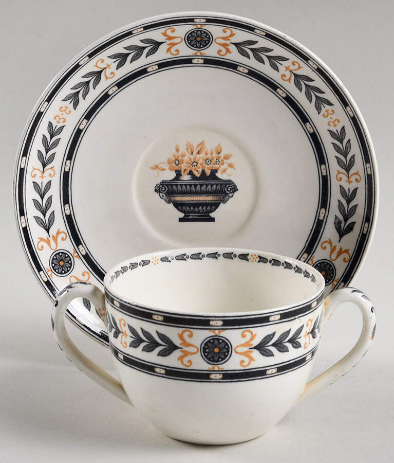 The Etruria (Black Laurel) Flat Bouillon Cup & Saucer by Wedgwood-1