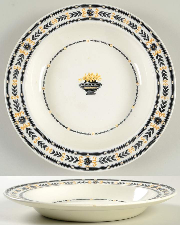 The Etruria (Black Laurel) Large Rim Soup Bowl by Wedgwood-1