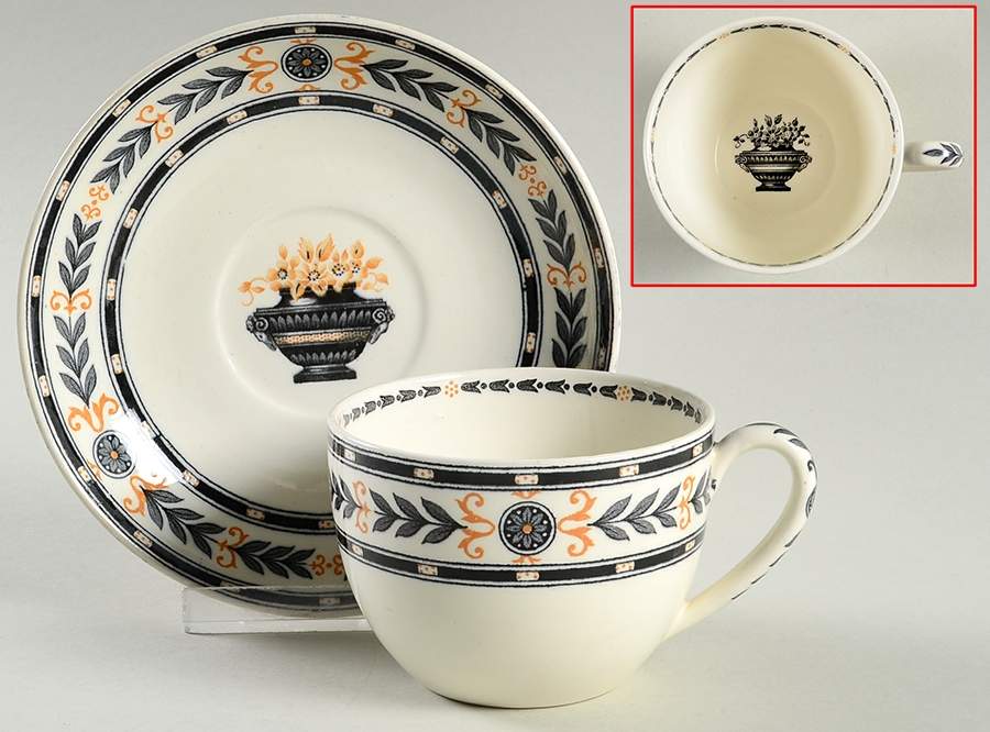 The Etruria (Black Laurel) Flat Cup & Saucer Set by Wedgwood-1