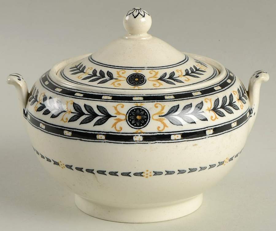 The Etruria (Black Laurel) Sugar Bowl & Lid by Wedgwood-1