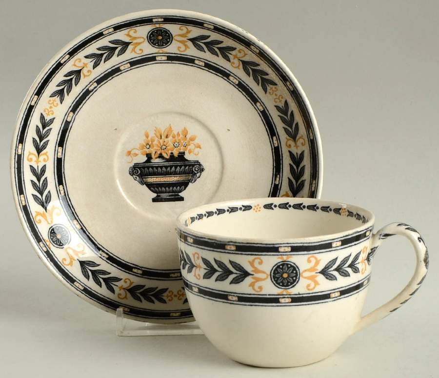 The Etruria (Black Laurel) Flat Cup & Saucer Set by Wedgwood-1