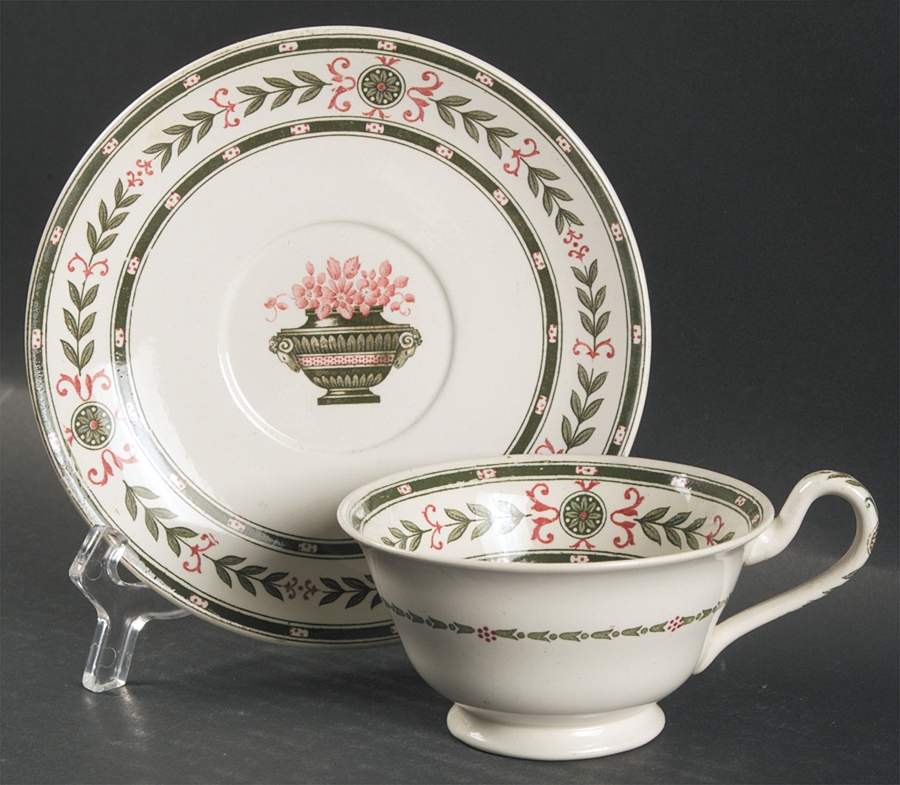 The Etruria (Green Laurel) Flat Cup & Saucer Set by Wedgwood-1