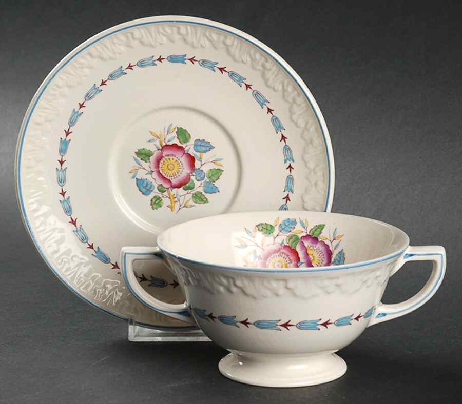 Evenlode Footed Cream Soup Bowl & Saucer Set by Wedgwood-1