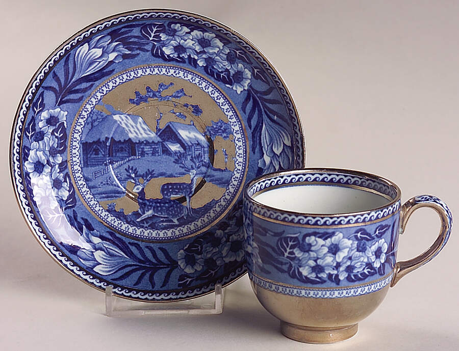 Fallow Deer Blue (Platinum Trim) Footed Demitasse Cup & Saucer Set by Wedgwood-1