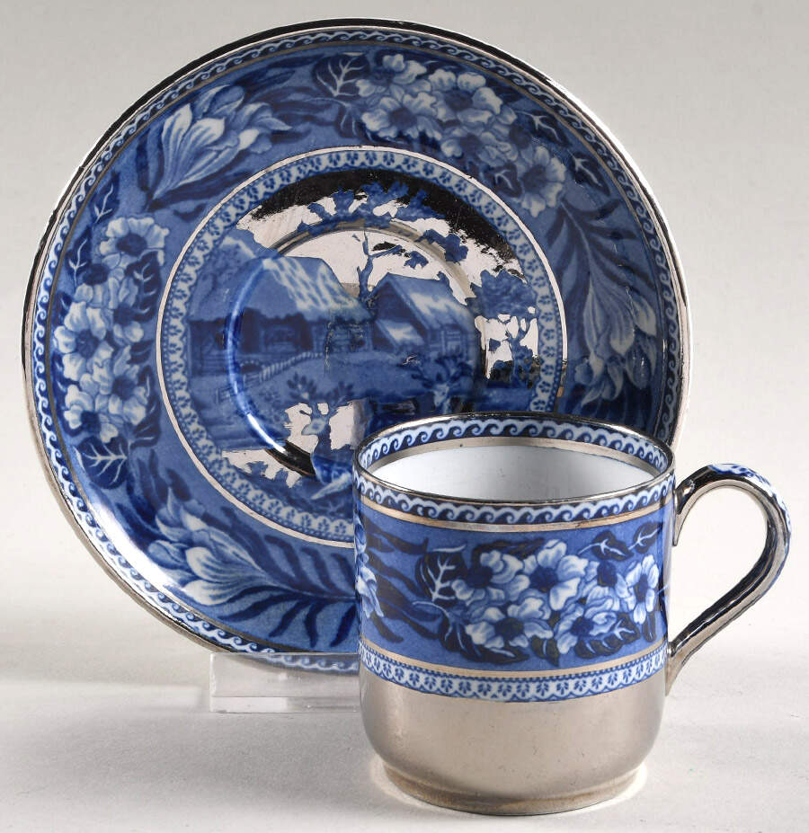 Fallow Deer Blue (Platinum Trim) Flat Demitasse Cup & Saucer Set by Wedgwood-1