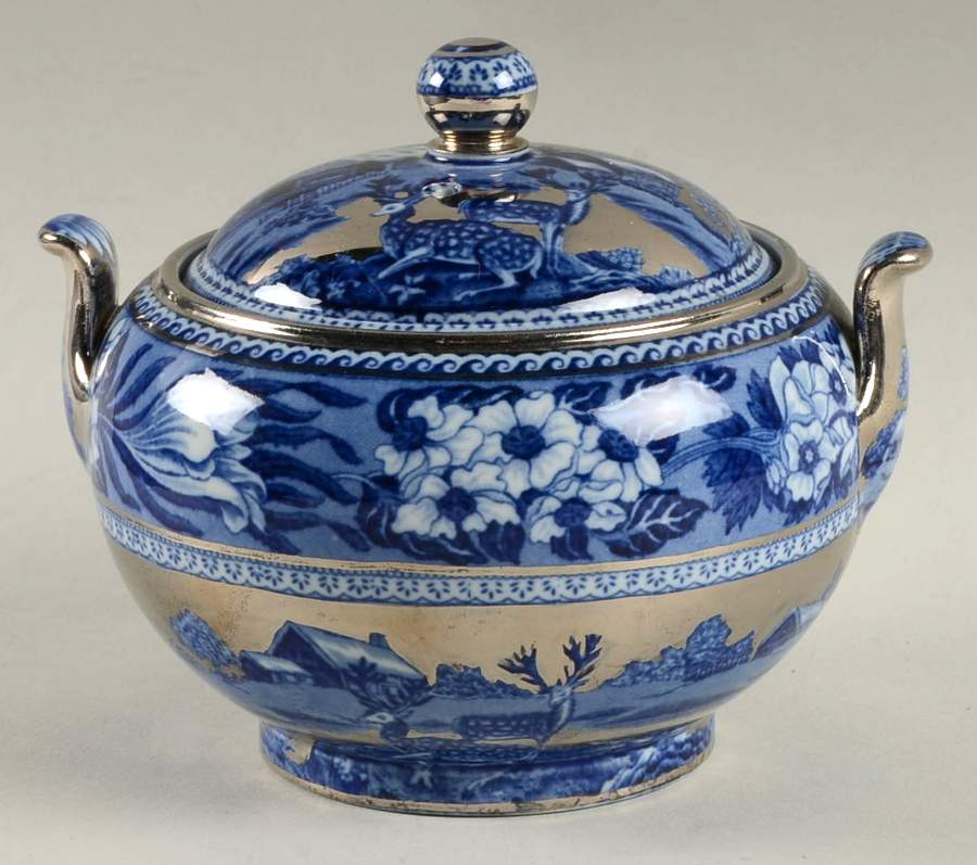 Fallow Deer Blue (Platinum Trim) Sugar Bowl & Lid by Wedgwood-1