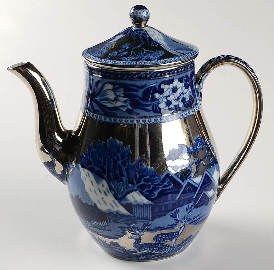 Fallow Deer Blue (Platinum Trim) Small Coffee Pot & Lid by Wedgwood-1
