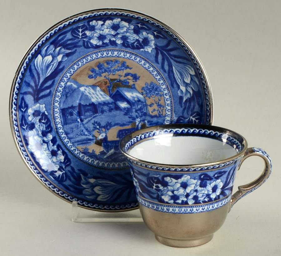 Fallow Deer Blue (Platinum Trim) Footed Demitasse Cup & Saucer Set by Wedgwood-1