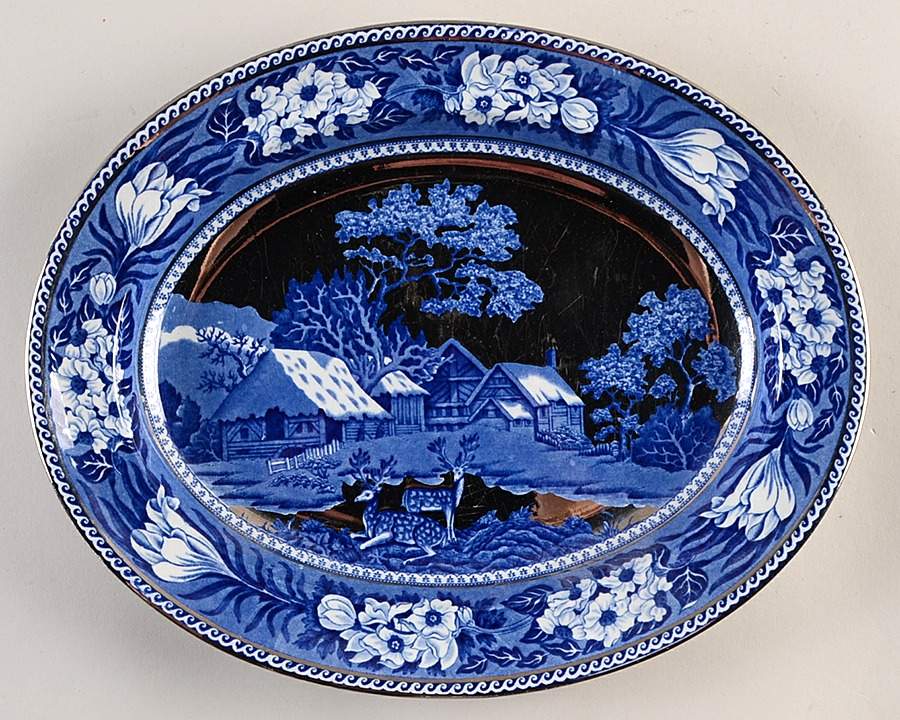 Fallow Deer Blue (Platinum Trim) 11" Oval Serving Platter by Wedgwood-1