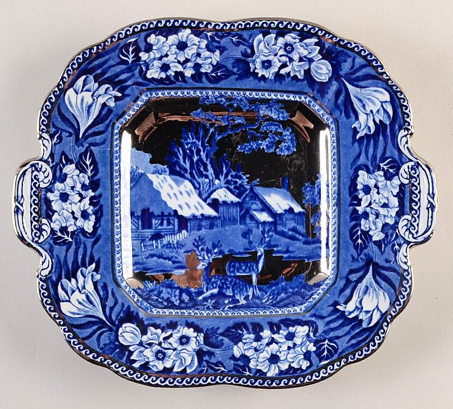 Fallow Deer Blue (Platinum Trim) Square Handled Cake Plate by Wedgwood-1