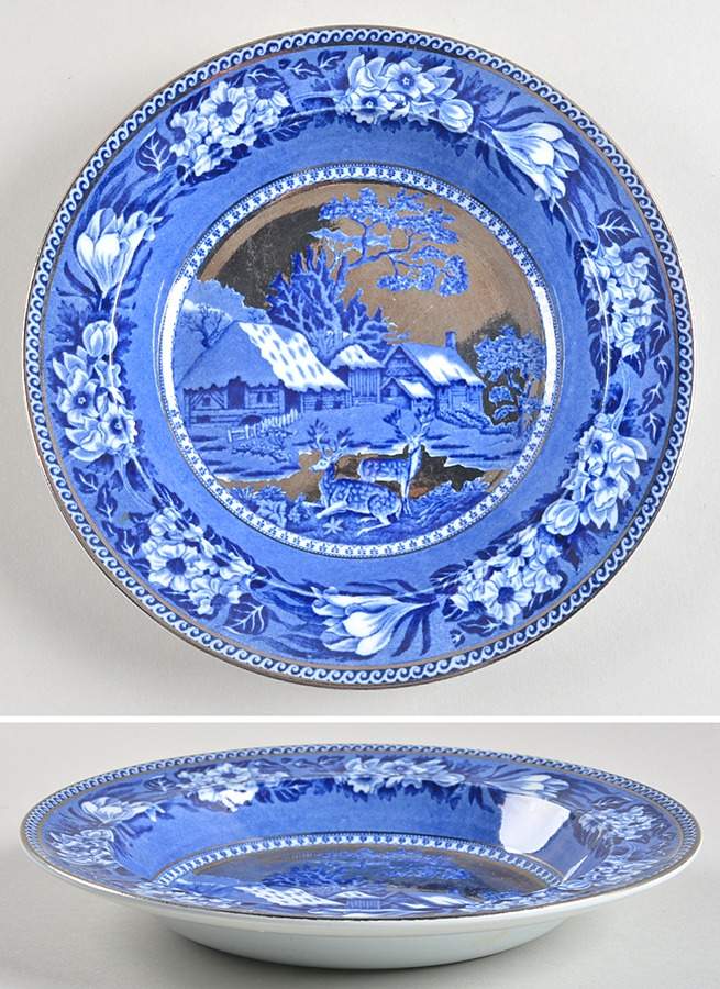 Fallow Deer Blue (Platinum Trim) Large Rim Soup Bowl by Wedgwood-1