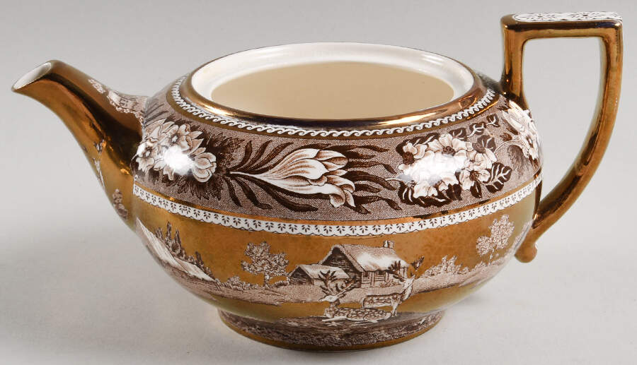 Fallow Deer Brown (Gold Trim) Teapot No Lid by Wedgwood-1