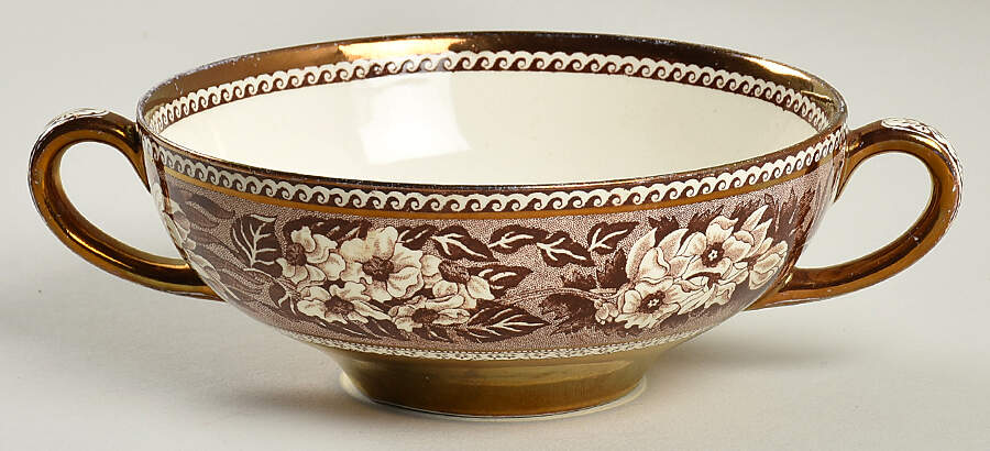 Fallow Deer Brown (Gold Trim) Flat Cream Soup Bowl by Wedgwood-1