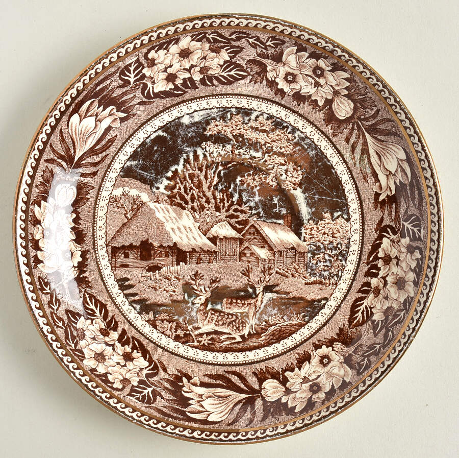 Fallow Deer Brown (Gold Trim) Saucer for Cream Soup Bowl by Wedgwood-1