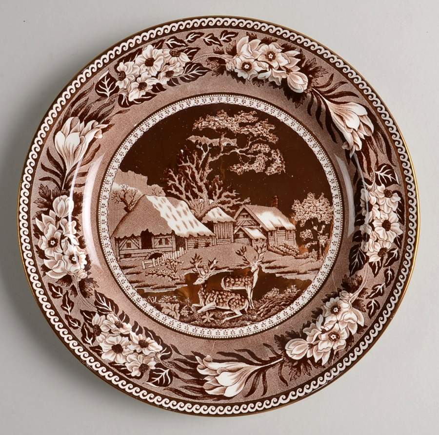 Fallow Deer Brown (Gold Trim) Salad Plate by Wedgwood-1
