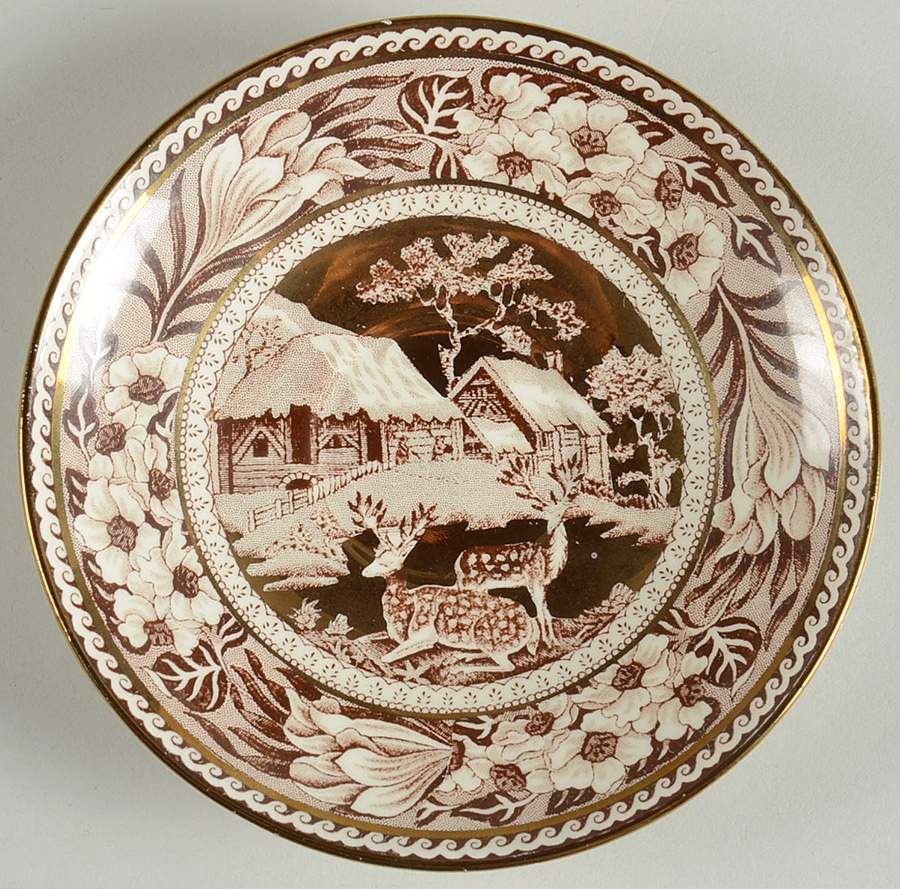 Fallow Deer Brown (Gold Trim) Saucer for Demitasse Cup by Wedgwood-1