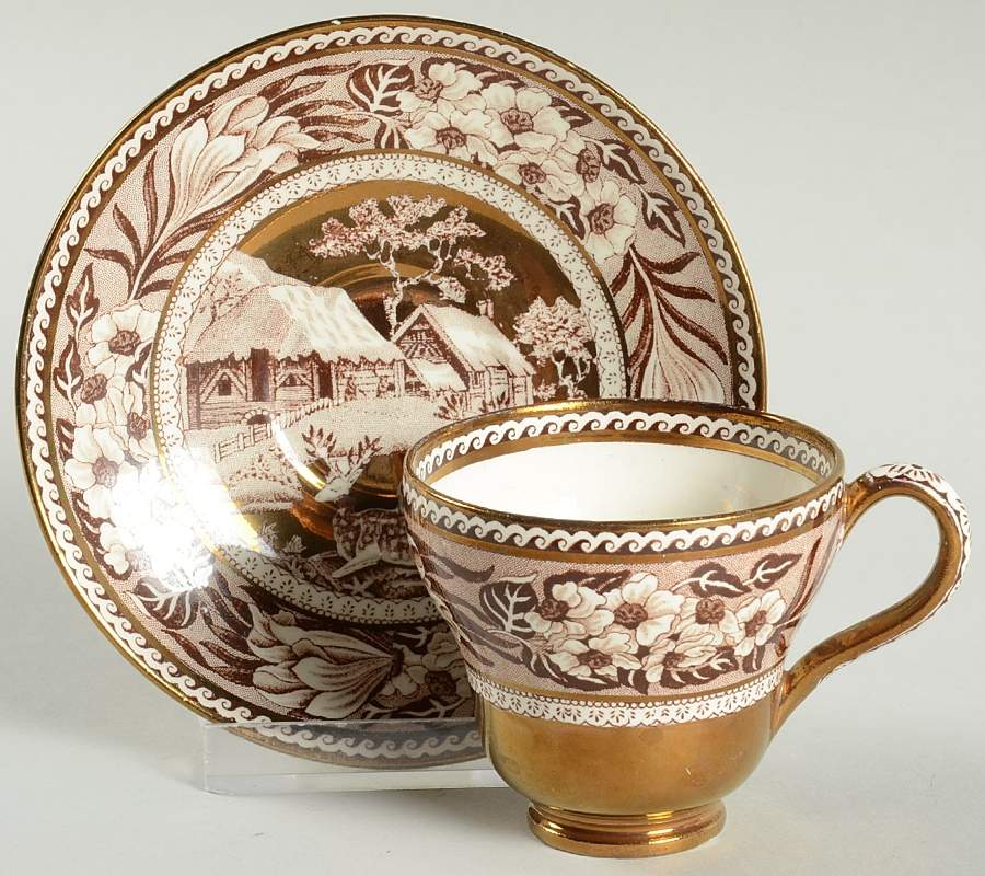 Fallow Deer Brown (Gold Trim) Footed Demitasse Cup & Saucer Set by Wedgwood-1