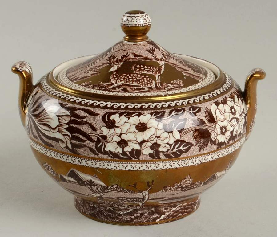 Fallow Deer Brown (Gold Trim) Sugar Bowl & Lid by Wedgwood-1