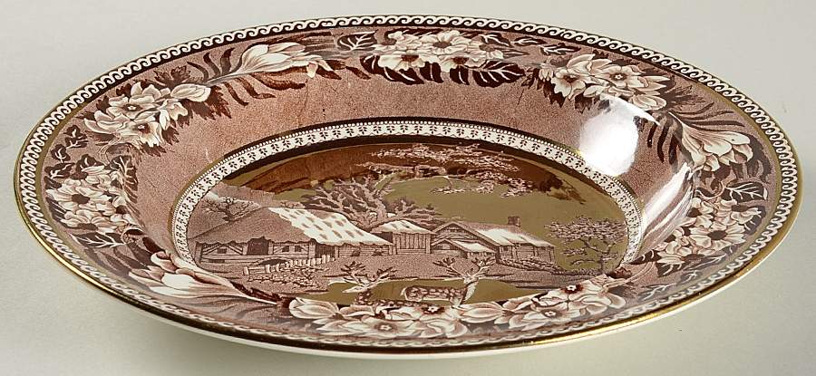Fallow Deer Brown (Gold Trim) Rim Soup Bowl by Wedgwood-1