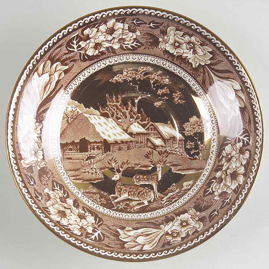 Fallow Deer Brown (Gold Trim) Saucer for Bouillon Cup by Wedgwood-1