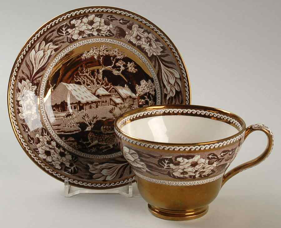 Fallow Deer Brown (Gold Trim) Footed Cup & Saucer Set by Wedgwood-1