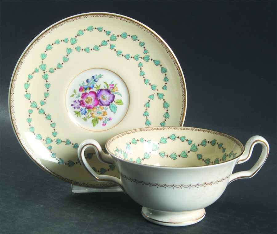 Fairford Footed Cream Soup Bowl & Saucer Set by Wedgwood-1