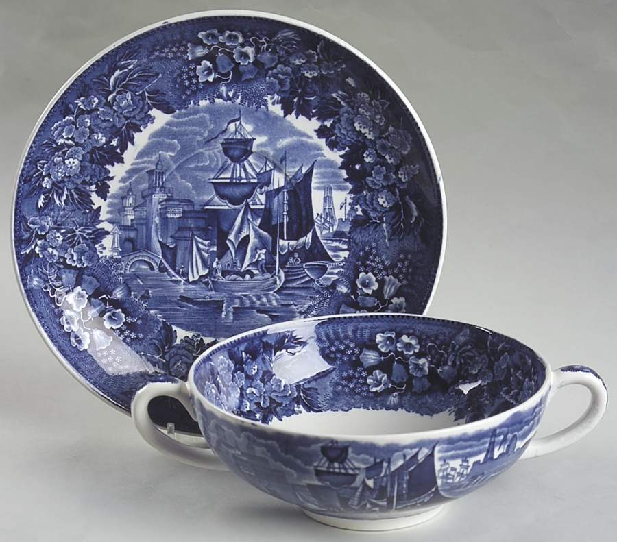 Ferrara Blue (No Trim) Flat Cream Soup Bowl & Saucer Set by Wedgwood-1