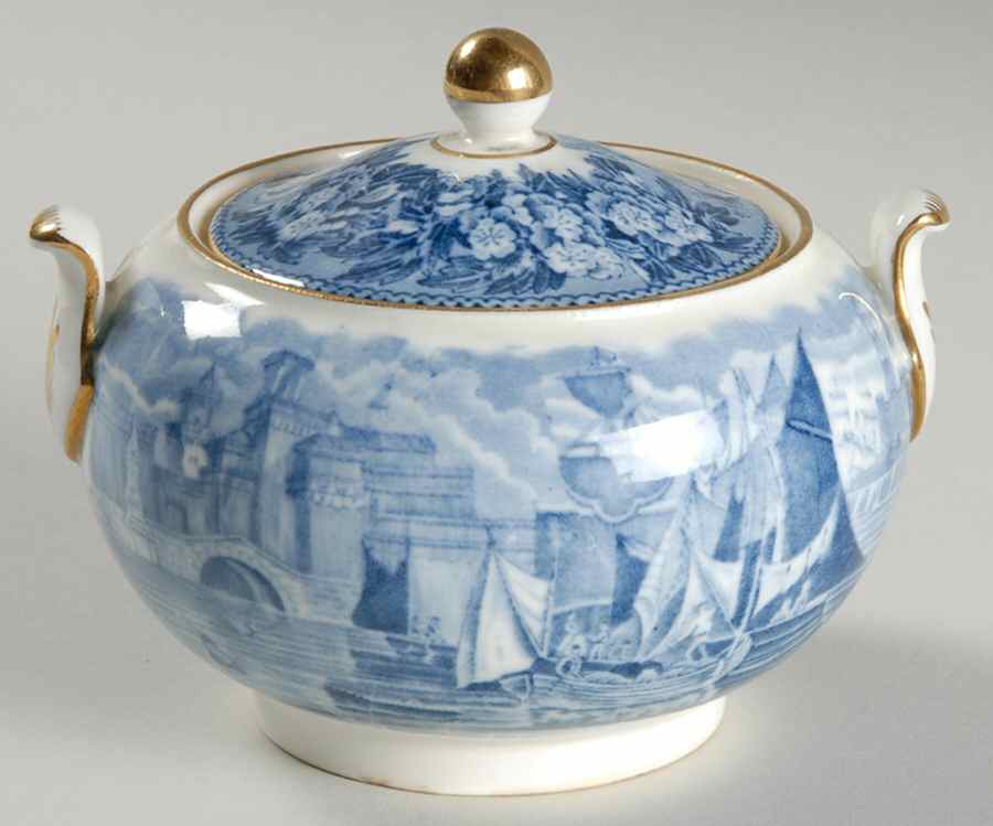 Ferrara Blue (Gold Trim) 146 Shape Sugar Bowl & Lid by Wedgwood-1