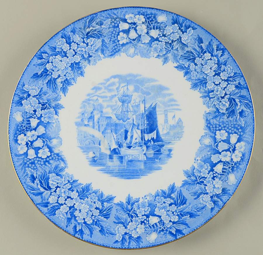 Ferrara Blue (Gold Trim) Coupe Luncheon Plate by Wedgwood-1