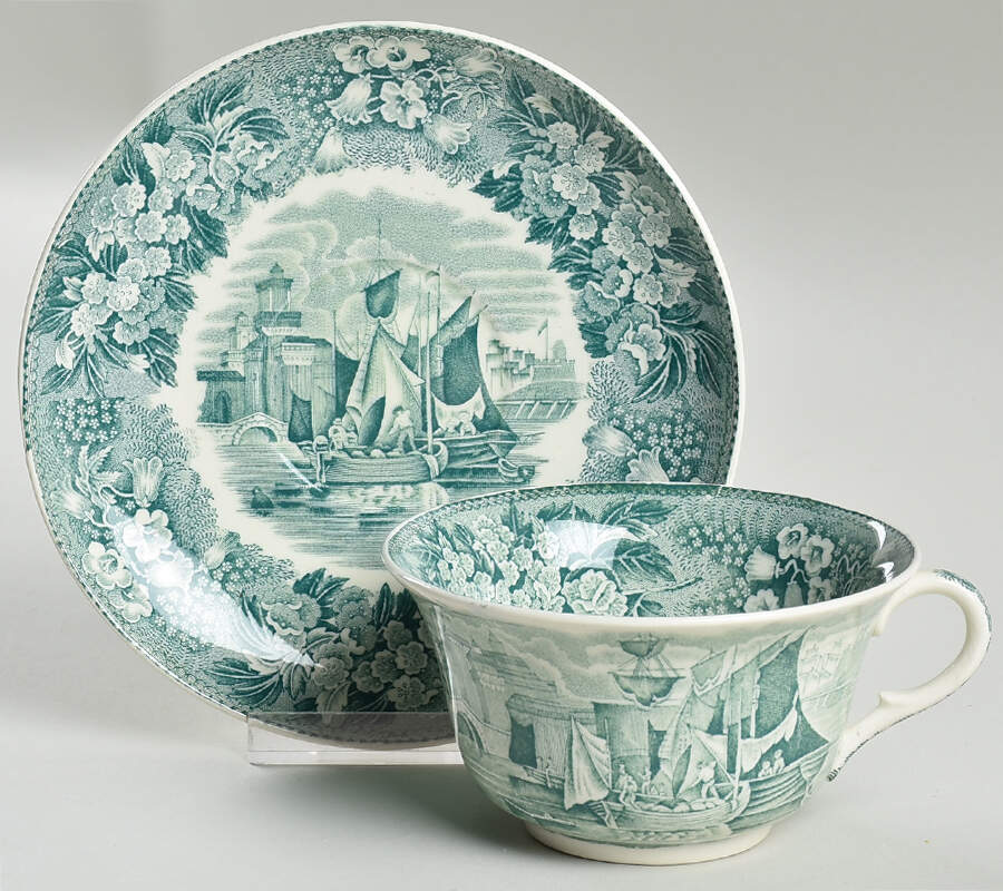 Ferrara Green (No Trim) Flat Cup & Saucer Set by Wedgwood-1