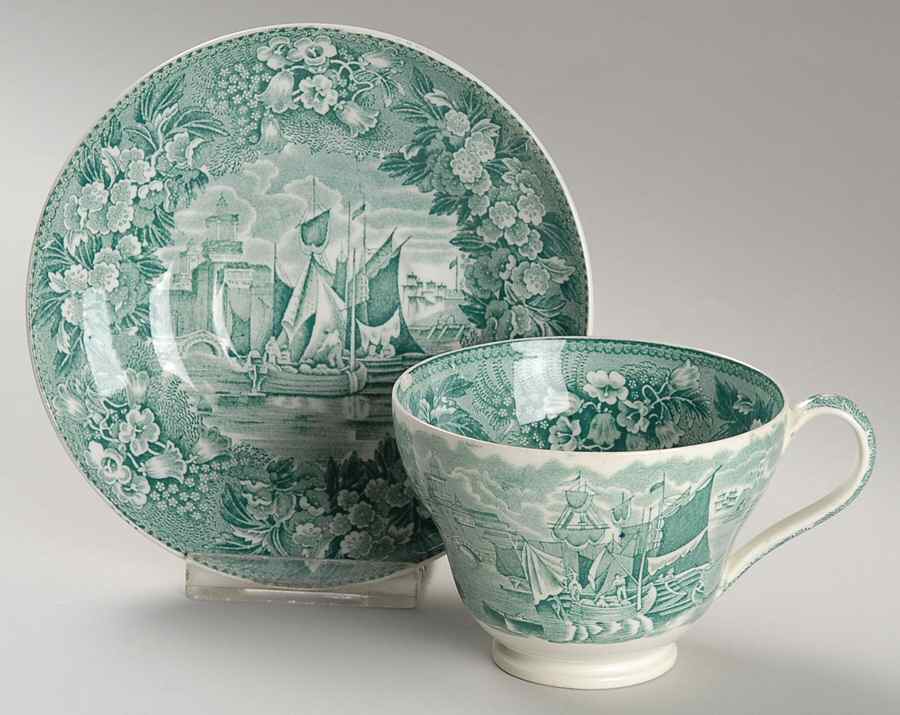 Ferrara Green (No Trim) Footed Cup & Saucer Set by Wedgwood-1