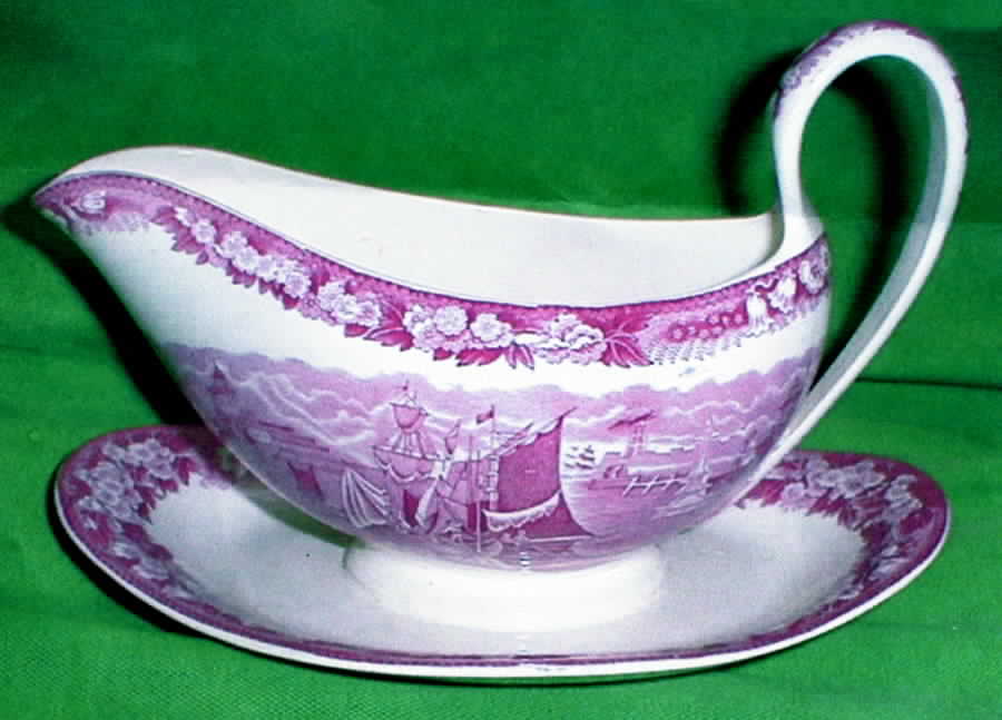Ferrara Pink (No Trim) Gravy Boat with Attached Underplate by Wedgwood-1