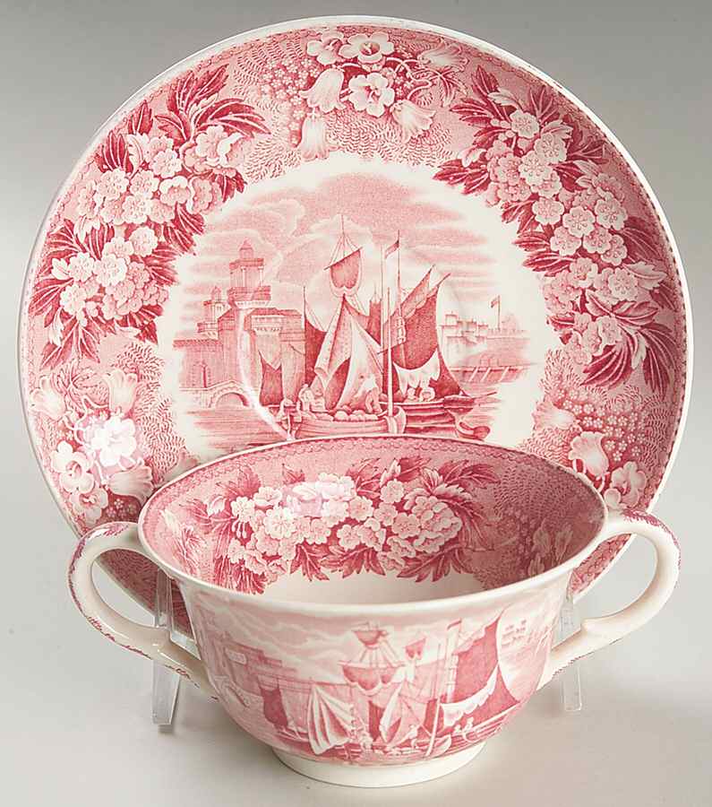 Ferrara Pink (No Trim) Flat Bouillon Cup & Saucer by Wedgwood-1