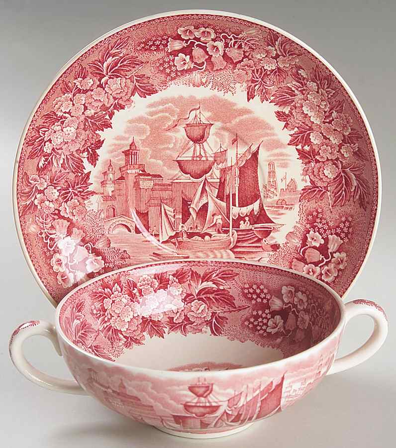Ferrara Pink (No Trim) Flat Cream Soup Bowl & Saucer Set by Wedgwood-1