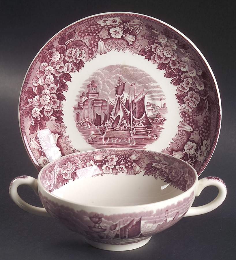Ferrara Plum (No Trim) Flat Cream Soup Bowl & Saucer Set by Wedgwood-1