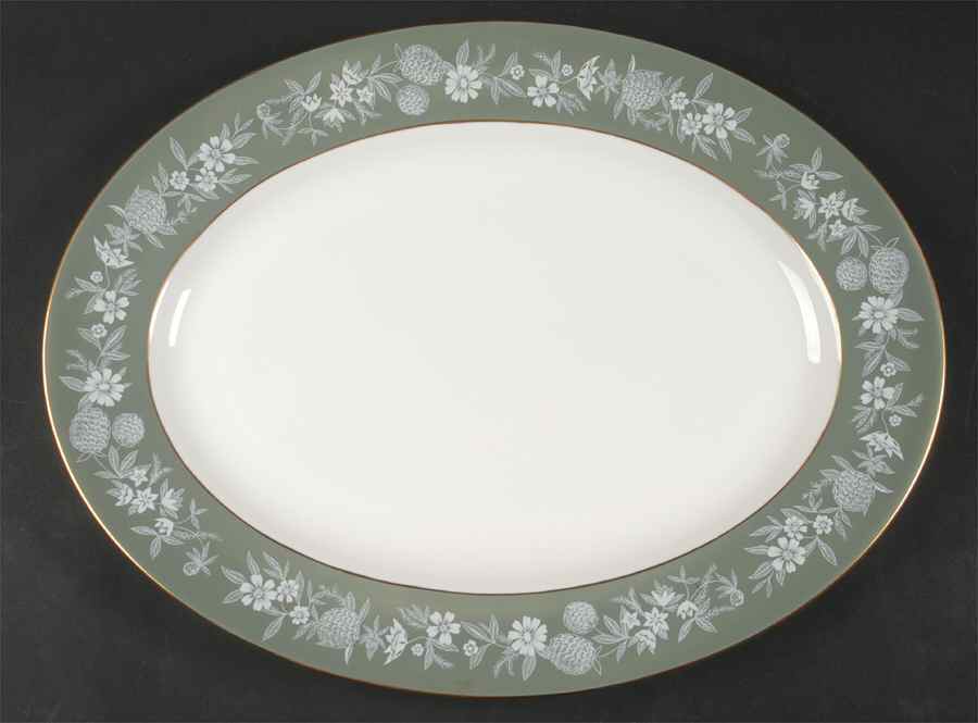 Fieldfare Green 15" Oval Serving Platter by Wedgwood-1