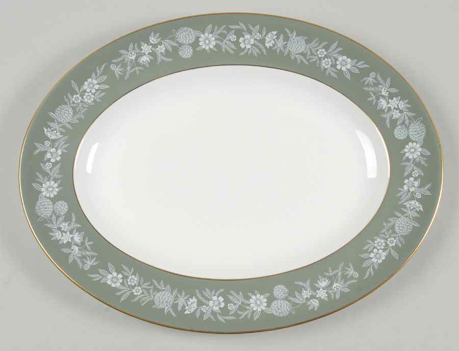 Fieldfare Green 13" Oval Serving Platter by Wedgwood-1