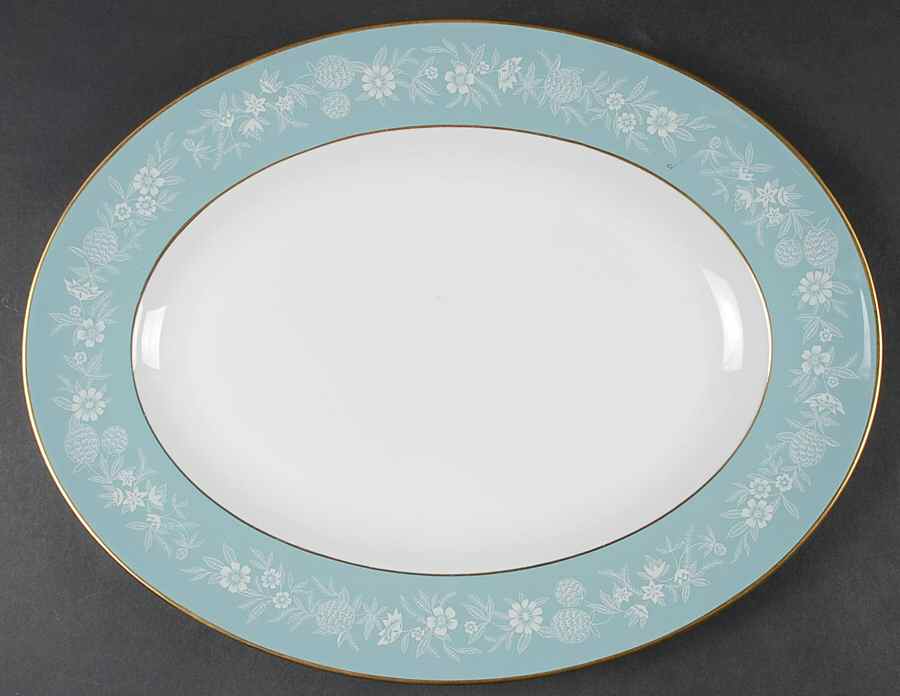 Fieldfare Turquoise 13" Oval Serving Platter by Wedgwood-1