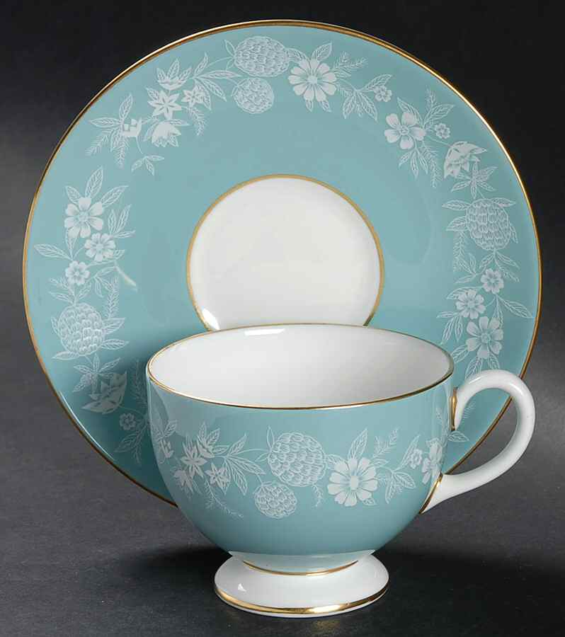 Fieldfare Turquoise Footed Cup & Saucer Set by Wedgwood-1