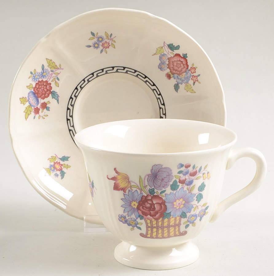 Floral Basket Footed Cup & Saucer Set by Wedgwood-1