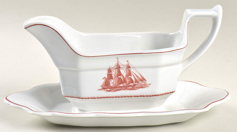 Flying Cloud Rust Gravy Boat with Attached Underplate by Wedgwood-1