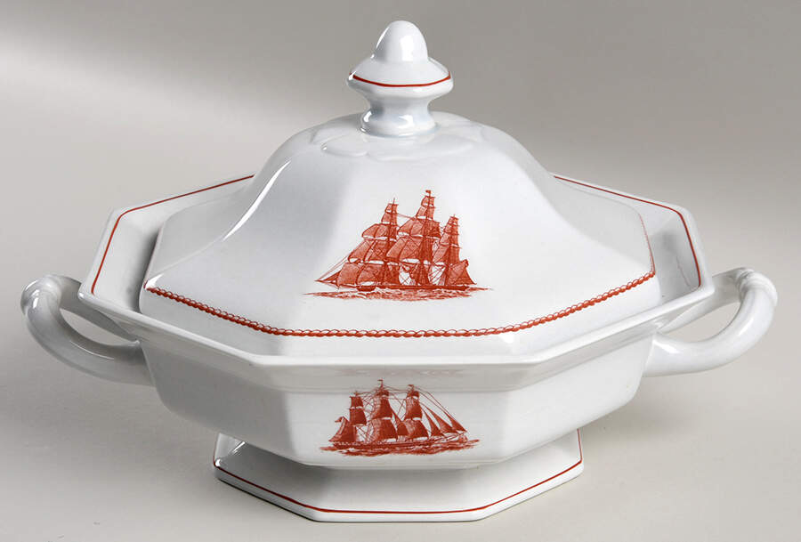 Flying Cloud Rust Octagonal Covered Vegetable by Wedgwood-1