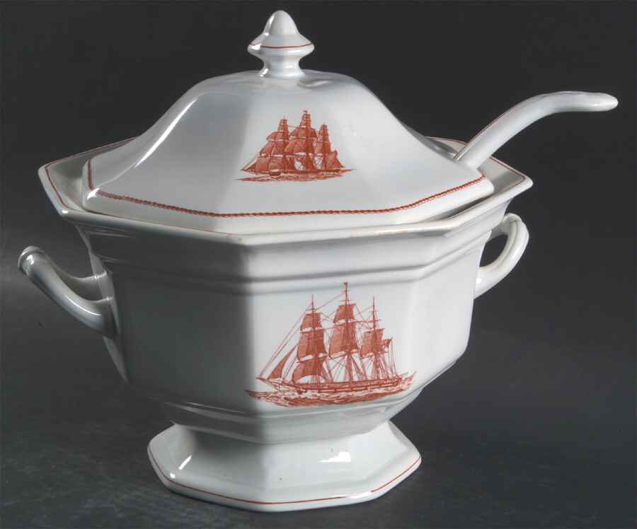 Flying Cloud Rust Octagonal Tureen & Lid with Ladle by Wedgwood-1