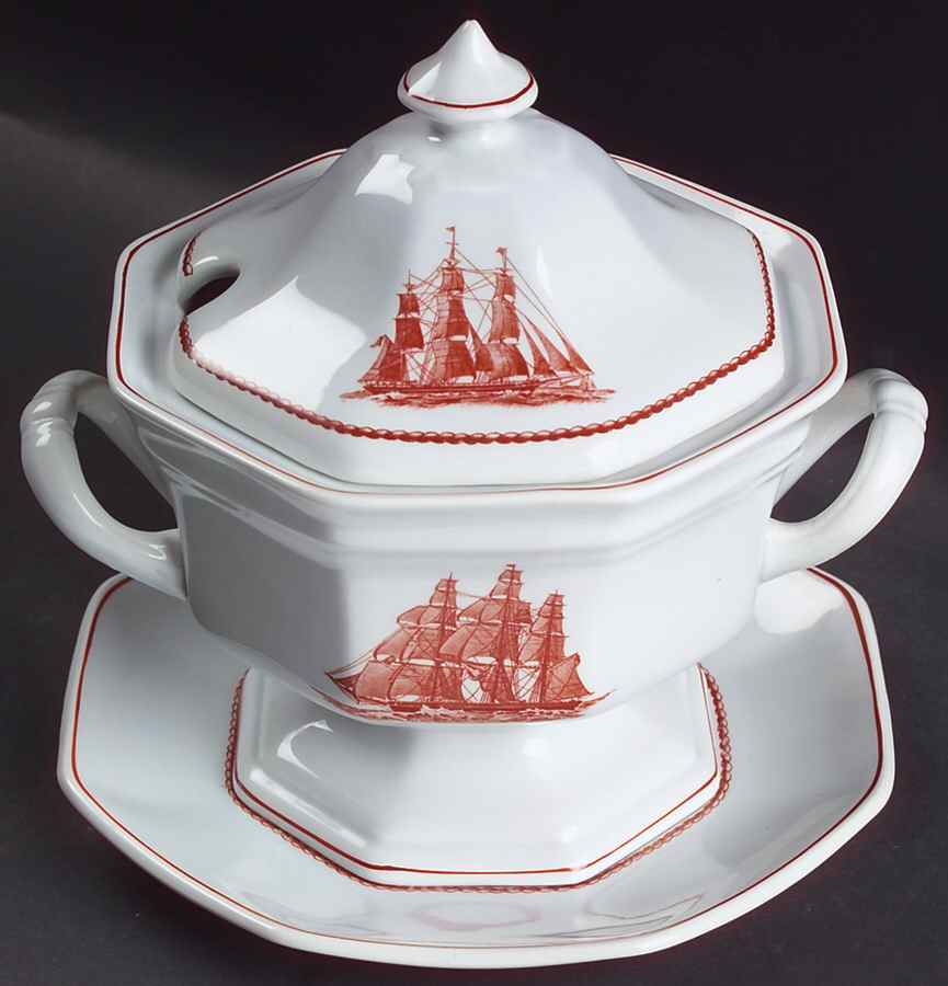 Flying Cloud Rust Sauce Boat & Lid with Underplate by Wedgwood-1
