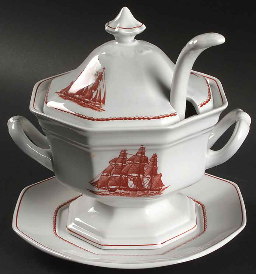 Flying Cloud Rust Sauce Boat & Lid & Underplate & Ladle by Wedgwood-1